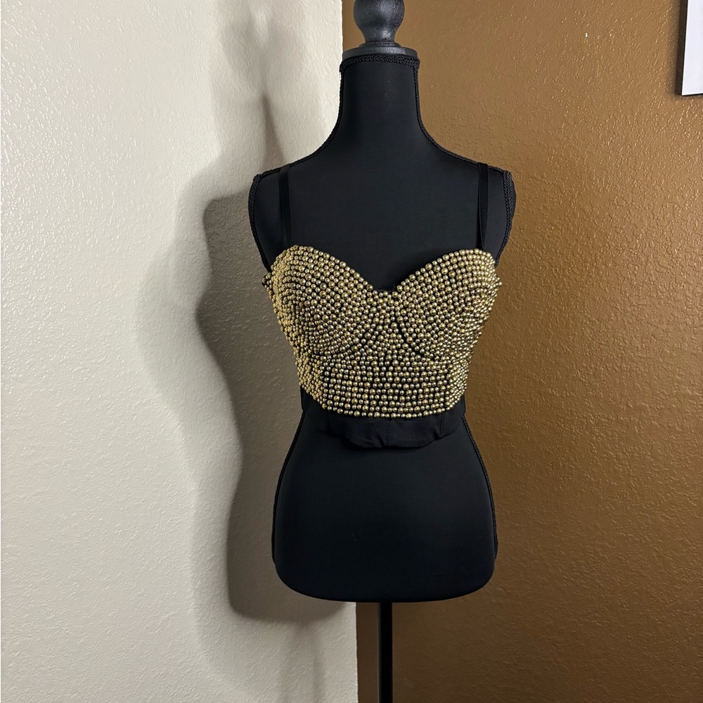 Othr Black and Gold Studded Crop Top